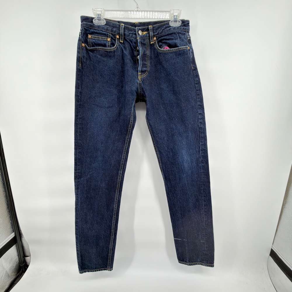 Mishka NYC Mens Raw Dark Wash Denim Jeans 30x34 Streetwear Y2K Pink Accent
